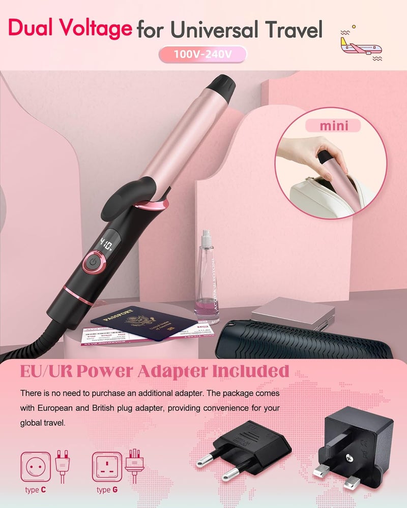 NFie Mini Curling Iron for Travel, Dual Voltage Curling Wand with European, UK Plug Adapter, Small Wave Hair Curler for Short, Long Hair, Tiny Long Barrel Hot Tool Temp Control up to 410℉, 1 Inch - Image 3